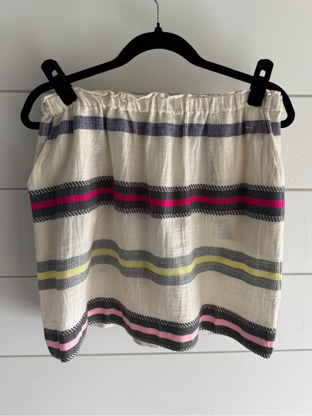 Lem Lem Cream Striped Mini Skirt with Pink & Yellow Accents, Size M